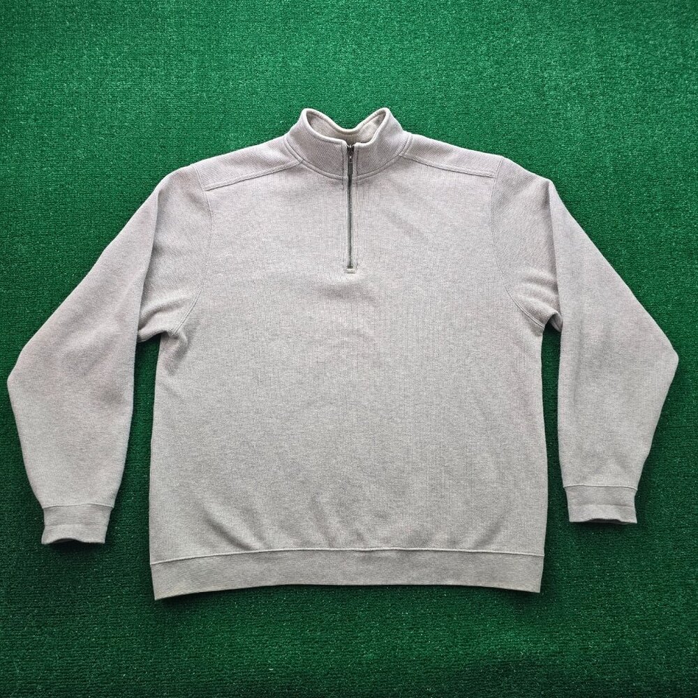 LL Bean Sweater‎ Mens Large Beige 1/4 Zip Pullover Cotton Outdoors O UP43